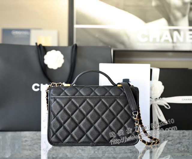 Chanel專櫃新款秋冬系列手柄口蓋包/郵差包 香奈兒大號黑色22銘牌豆腐包手提肩背女包 djc5278